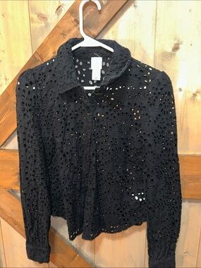 Jolie Black Eyelet Button-Down Shirt